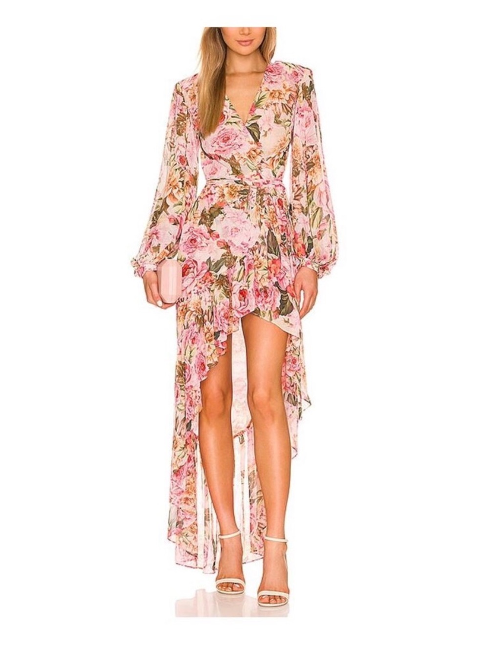 Bronx and Banco Pink Floral High-Low Wrap Dress